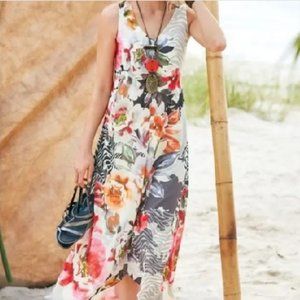 Soft Surroundings Seraphina Womens floral zebra print asymmetric hem dress Small